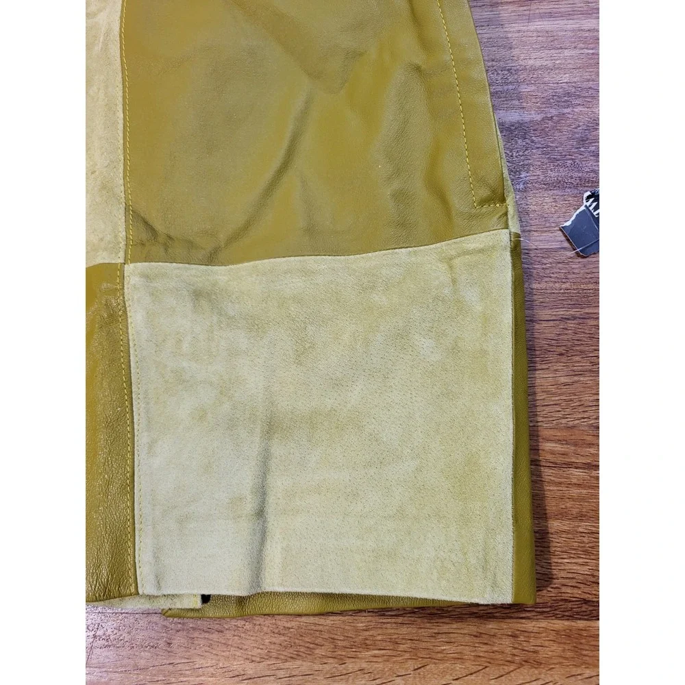 Vintage Forever 21 Mustard Yellow Leather Patchwork Mini Skirt Size M